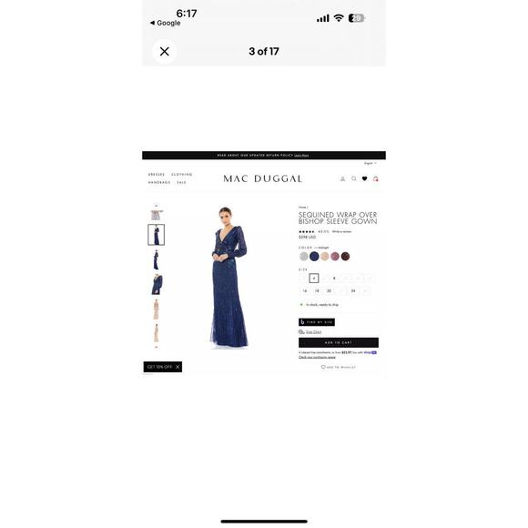 NEW Mac Duggal Navy Sequined Wrap Over Bishop Sleeve Gown Midnight sz 20 MD5501 - Picture 3 of 7